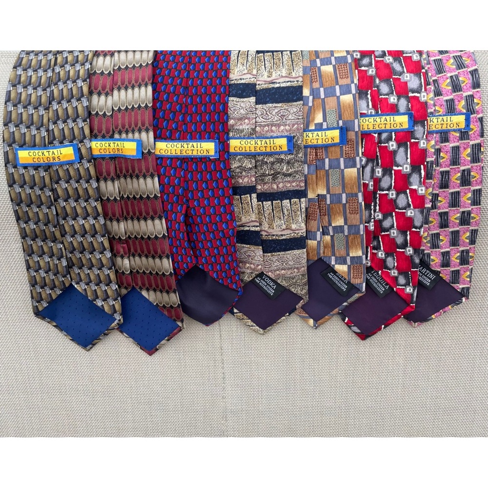 Cocktail Collection Silk Tie Bundle Geometric Abstract Multicolor 7 Piece Lot